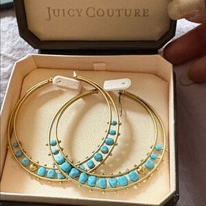 Juicy Couture Gold Hoops with Turquoise Beads